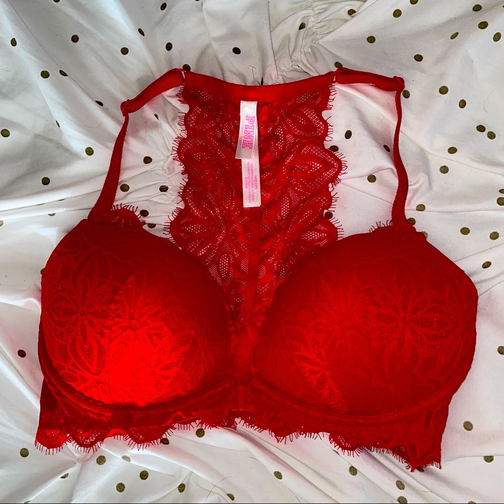 PINK Victoria Secret Red Lace Wireless Bralette
